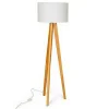 Candeeiro Tripe Em Madeira Natural E Abajur Em Linho Cor Branco De D.45 X A.152 Cm - Lorens