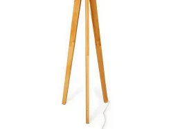 Candeeiro Tripe Em Madeira Natural E Abajur Em Linho Cor Branco De D.45 X A.152 Cm - Lorens