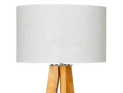 Candeeiro Tripe Em Madeira Natural E Abajur Em Linho Cor Branco De D.45 X A.152 Cm - Lorens