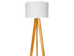 Candeeiro Tripe Em Madeira Natural E Abajur Em Linho Cor Branco De D.45 X A.152 Cm - Lorens