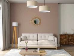 Candeeiro Tripe Em Madeira Natural E Abajur Em Linho Cor Branco De D.45 X A.152 Cm - Lorens