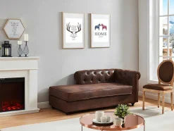 Chaise Longue Esquerda Chesterfield De Microfibra Aspeto Couro Envelhecido - Shirel