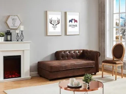 Chaise Longue Esquerda Chesterfield De Microfibra Aspeto Couro Envelhecido - Shirel
