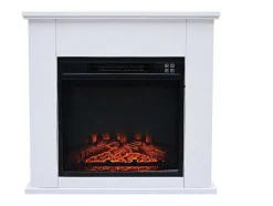 Cheminee Electrique Au Sol De 2Kw En Acier Laque Blanc Avec Telecommande