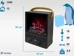 Cheminee Electrique Portable En Acier Noir Et Pieds