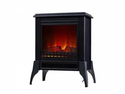 Cheminee Electrique 2000W En Acier Noir Et Pieds