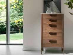 Chiffonier Em Madeira Folheada De Nogueira Com Tampo Em Fibra De Vidro De Efeito Marmore 7039