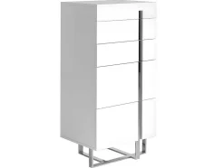 Chiffonier Em Mdf Lacado Branco Brilhante Com Cinco Gavetas 7018
