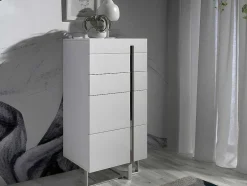 Chiffonier Em Mdf Lacado Branco Brilhante Com Cinco Gavetas 7018