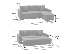 Clark Sofá-Cama De Canto De 3 Lugares Cinzento E Preto