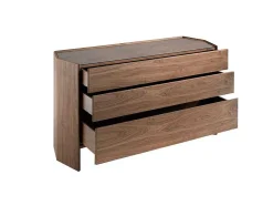 Cómoda Com Forma Hexagonal Feita De Mdf Folheado A Nogueira Com Tres Gavetas Frontais 7073