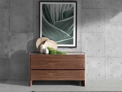 Cómoda Com Forma Hexagonal Feita De Mdf Folheado A Nogueira Com Tres Gavetas Frontais 7073