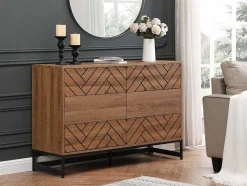 Cómoda Com 6 Gavetas Em Mdf E Aco Cor Natural E Preto - Caratana