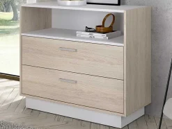 Cómoda Com 2 Gavetas E 1 Nicho Cor Natural E Branco - Leandre