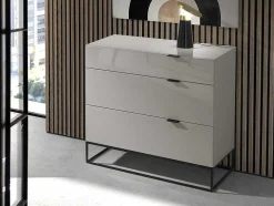 Cómoda Em Mdf Lacado Cinzento Perola Brilhante, Pegas 7020
