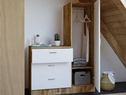 Cómoda 3 Gavetas Com Armário E Espelho Branco E Natural - Vitorio