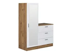 Cómoda 3 Gavetas Com Armário E Espelho Branco E Natural - Vitorio