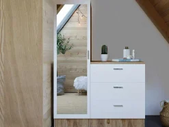 Cómoda 3 Gavetas Com Armário E Espelho Branco E Natural - Vitorio