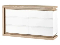 Cómoda 6 Gavetas Com Leds, Mdf Lacado A Branco E Natural - Flarancia