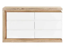 Cómoda 6 Gavetas Com Leds, Mdf Lacado A Branco E Natural - Flarancia