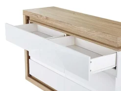 Cómoda 6 Gavetas Com Leds, Mdf Lacado A Branco E Natural - Flarancia
