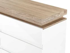 Cómoda 6 Gavetas Com Leds, Mdf Lacado A Branco E Natural - Flarancia