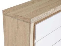 Cómoda 6 Gavetas Com Leds, Mdf Lacado A Branco E Natural - Flarancia