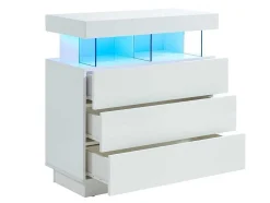 Cómoda 3 Gavetas Com Leds, Mdf Lacado A Branco - Fabio Ii