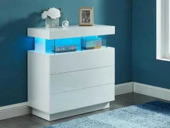 Cómoda 3 Gavetas Com Leds, Mdf Lacado A Branco - Fabio Ii