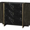 Cómoda 3 Gavetas E 2 Porta Efeito Marmore Preto, Natural Escuro E Dourado - Cadeba