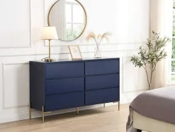 Cómoda 6 Gavetas Mdf E Metal Lacado A Azul E Dourado - Korasa De Pascal Morabito