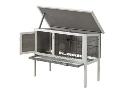 Coelheira De Madeira Para Coelhos E Roedores C91 X L45 X A70 Cm Branco E Cinza - Lapius