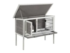 Coelheira De Madeira Para Coelhos E Roedores C91 X L45 X A70 Cm Branco E Cinza - Lapius