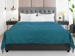 Colcha Com Franjas Em Algodao 230 X 250 Cm Azul - Segna