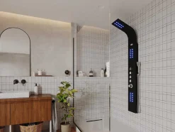 Coluna De Duche Hidromassagem Termostatico Com Leds Felicita - 20 X 165 Cm - Preto