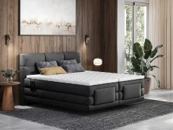 Conjunto Boxspring Cabeceira De Cama Acolchoada, Sommier Articulado Eletrico + Colchão + Sobrecolchão 2 X 90 X 200 Cm Antracite - Lodi Da Palacio