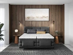 Conjunto Boxspring Cabeceira De Cama Acolchoada, Sommier Articulado Eletrico + Colchão + Sobrecolchão 2 X 90 X 200 Cm Antracite - Lodi Da Palacio