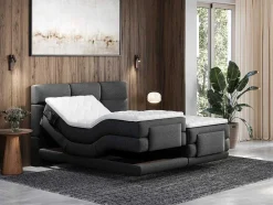 Conjunto Boxspring Cabeceira De Cama Acolchoada, Sommier Articulado Eletrico + Colchão + Sobrecolchão 2 X 90 X 200 Cm Antracite - Lodi Da Palacio