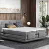 Conjunto Boxspring Cabeceira De Cama Acolchoada, Sommier Articulado Eletrico + Colchão + Sobrecolchão 2 X 80 X 200 Cm Cinzento-Claro - Lodi Da Palacio