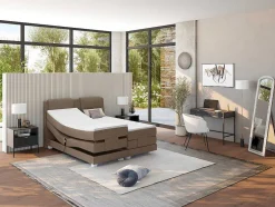 Conjunto Boxspring Cabeceira De Cama + Sommier De Relaxamento Eletrico + Colchão + Sobrecolchão Castel Da Palacio - 2X80X200 Cm - Tecido Bege