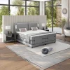 Conjunto Boxspring Cabeceira De Cama Com Leds + Sommier Articulado Eletrico + Colchão + Sobrecolchão 2 X 90 X 200 Cm Tecido Cinzento - Astemi Da Palacio