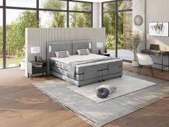 Conjunto Boxspring Cabeceira De Cama Com Leds + Sommier Articulado Eletrico + Colchão + Sobrecolchão 2 X 90 X 200 Cm Tecido Cinzento - Astemi Da Palacio