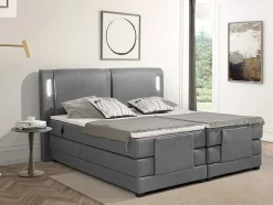 Conjunto Boxspring Cabeceira De Cama Com Leds + Sommier Articulado Eletrico + Colchão + Sobrecolchão 2 X 90 X 200 Cm Tecido Cinzento - Astemi Da Palacio