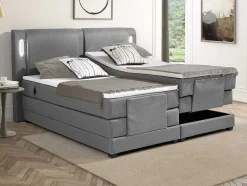 Conjunto Boxspring Cabeceira De Cama Com Leds + Sommier Articulado Eletrico + Colchão + Sobrecolchão 2 X 80 X 200 Cm Tecido Cinzento - Astemi Da Palacio