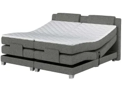 Conjunto Boxspring Cabeceira De Cama + Sommier De Relaxamento Eletrico + Colchão + Sobrecolchão Castel Da Palacio - 2X80X200 Cm - Tecido Cinza Claro