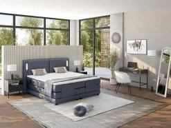 Conjunto Boxspring Cabeceira De Cama Com Leds + Sommier Articulado Eletrico + Colchão + Sobrecolchão 2 X 90 X 200 Cm Tecido Azul - Astemi Da Palacio