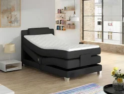 Conjunto Boxspring Cabeceira De Cama + Sommier De Relaxamento Eletrico + Colchão + Sobrecolchão Castel Da Palacio - 100X200 Cm -Tecido Antracite