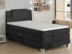 Conjunto Boxspring Cabeceira De Cama + Sommier De Relaxamento Eletrico + Colchão + Sobrecolchão Castel Da Palacio - 100X200 Cm -Tecido Antracite