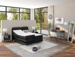 Conjunto Boxspring Cabeceira De Cama + Sommier De Relaxamento Eletrico + Colchão + Sobrecolchão Castel Da Palacio - 2X90X200 Cm - Tecido Antracite