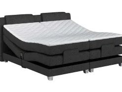 Conjunto Boxspring Cabeceira De Cama + Sommier De Relaxamento Eletrico + Colchão + Sobrecolchão Castel Da Palacio - 2X90X200 Cm - Tecido Antracite